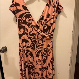 London Times Pink and Brown Floral Midi Dress
